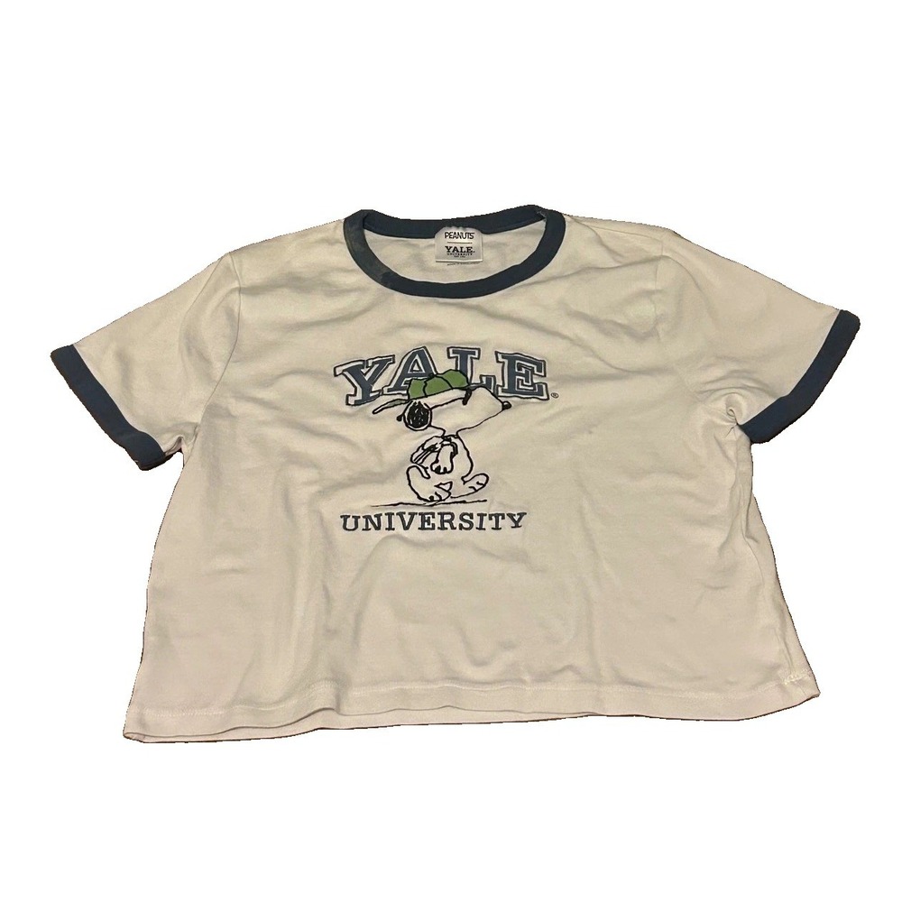 Cotton On Peanuts Yale University Snoopy Ringer Chop Tee White Blue Large